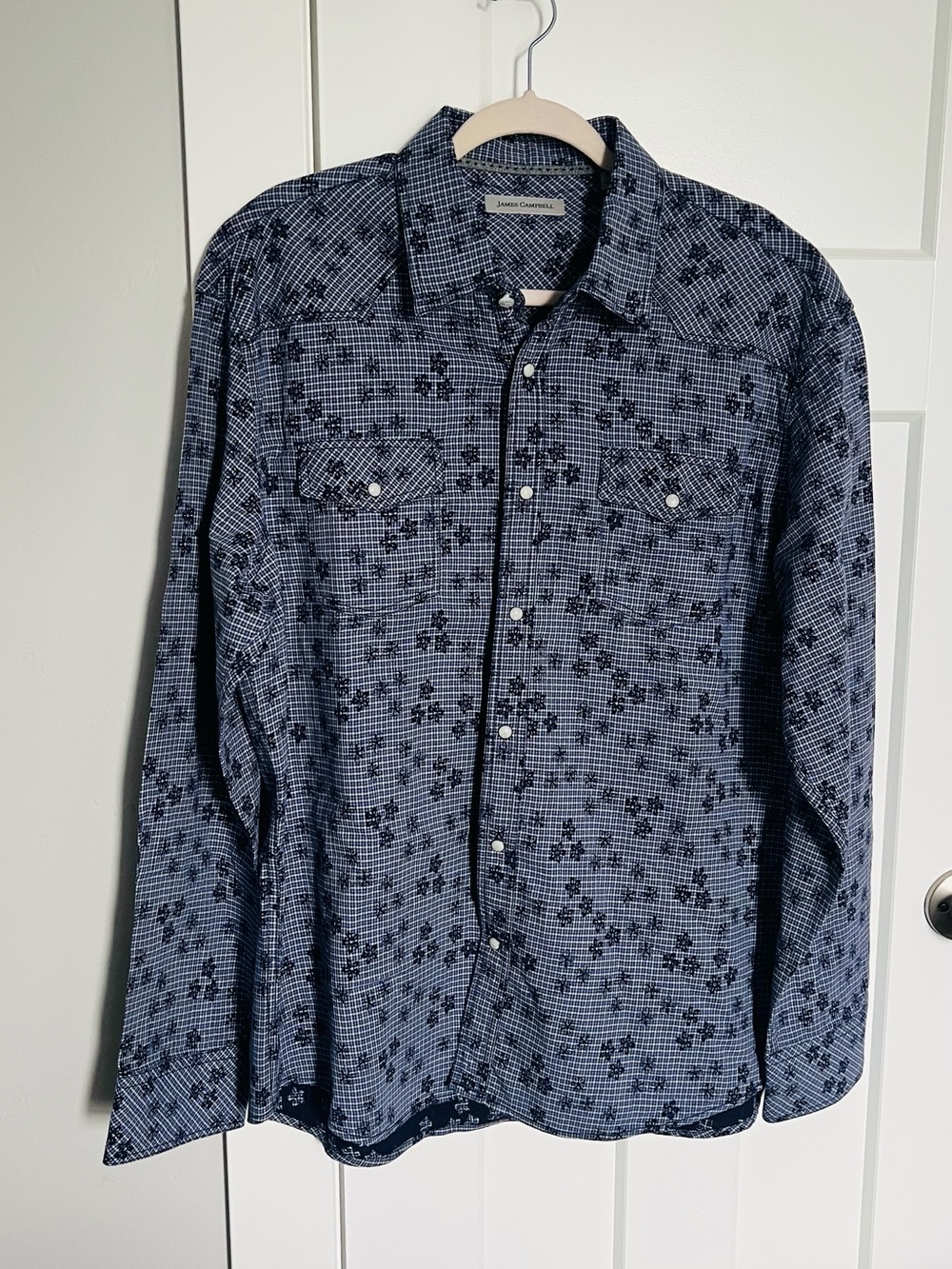 James Campbell Blue Floral Check Button-Down Shirt